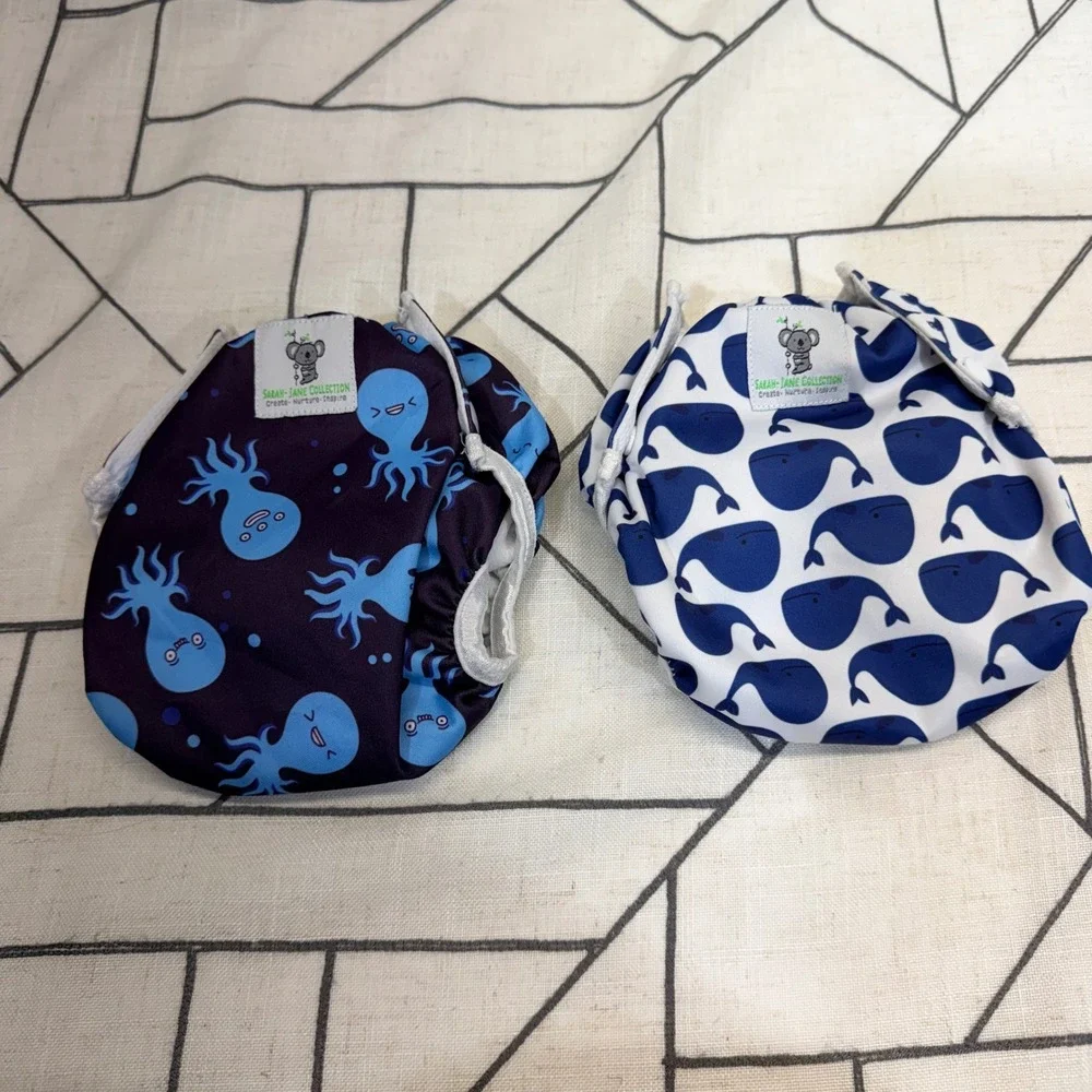 Sarah-Jane Collection Swim Diapers OS Blue Octopus Whale Reusable Snaps Set of 2